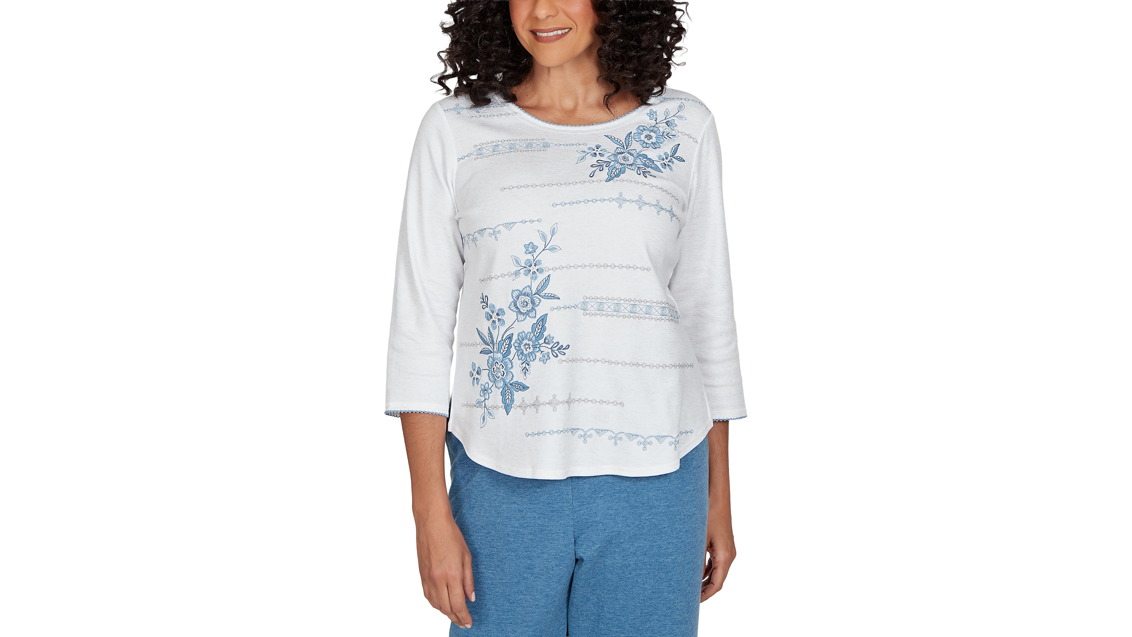 Alfred Dunner Petite Floral 3/4-Sleeve T-Shirt