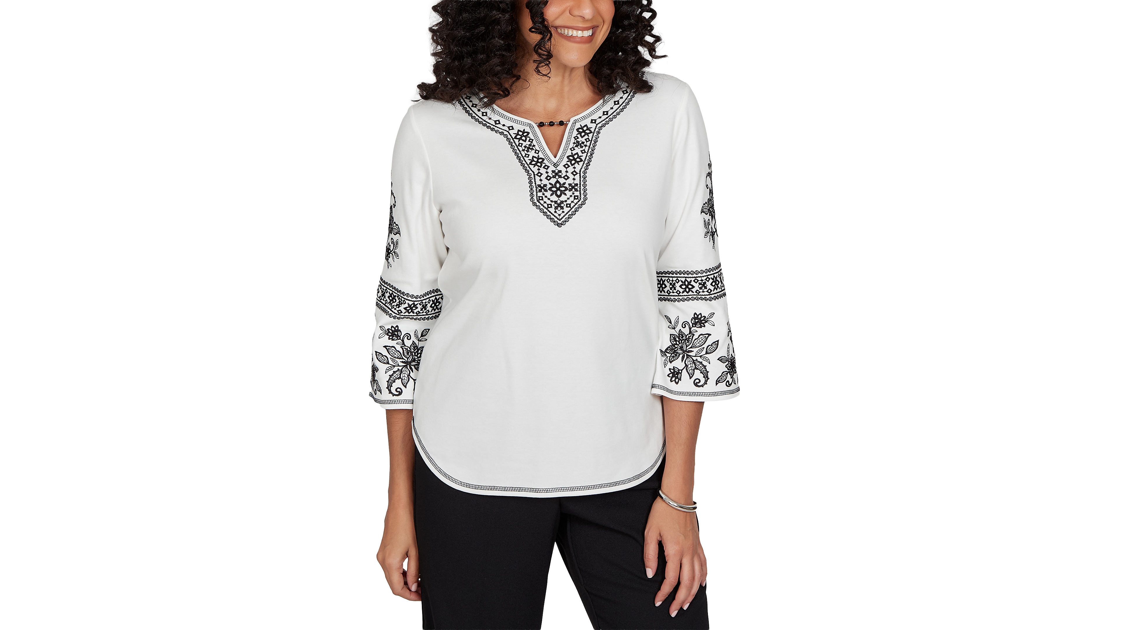 Alfred Dunner Women's Knit 3/4-Sleeve Keyhole Neck Blouse