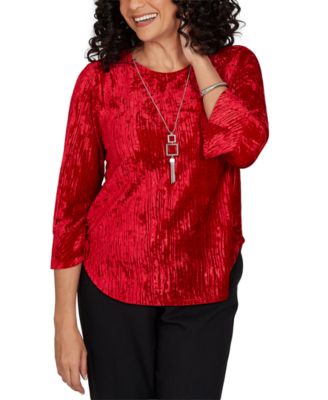 Petite Velvet Crewneck 3/4-Sleeve Blouse