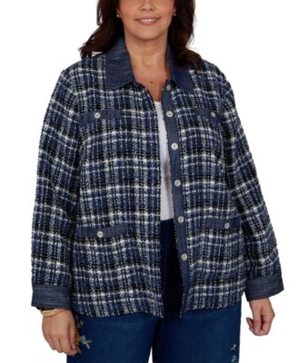 Plus Size Tweed Plaid Jacket