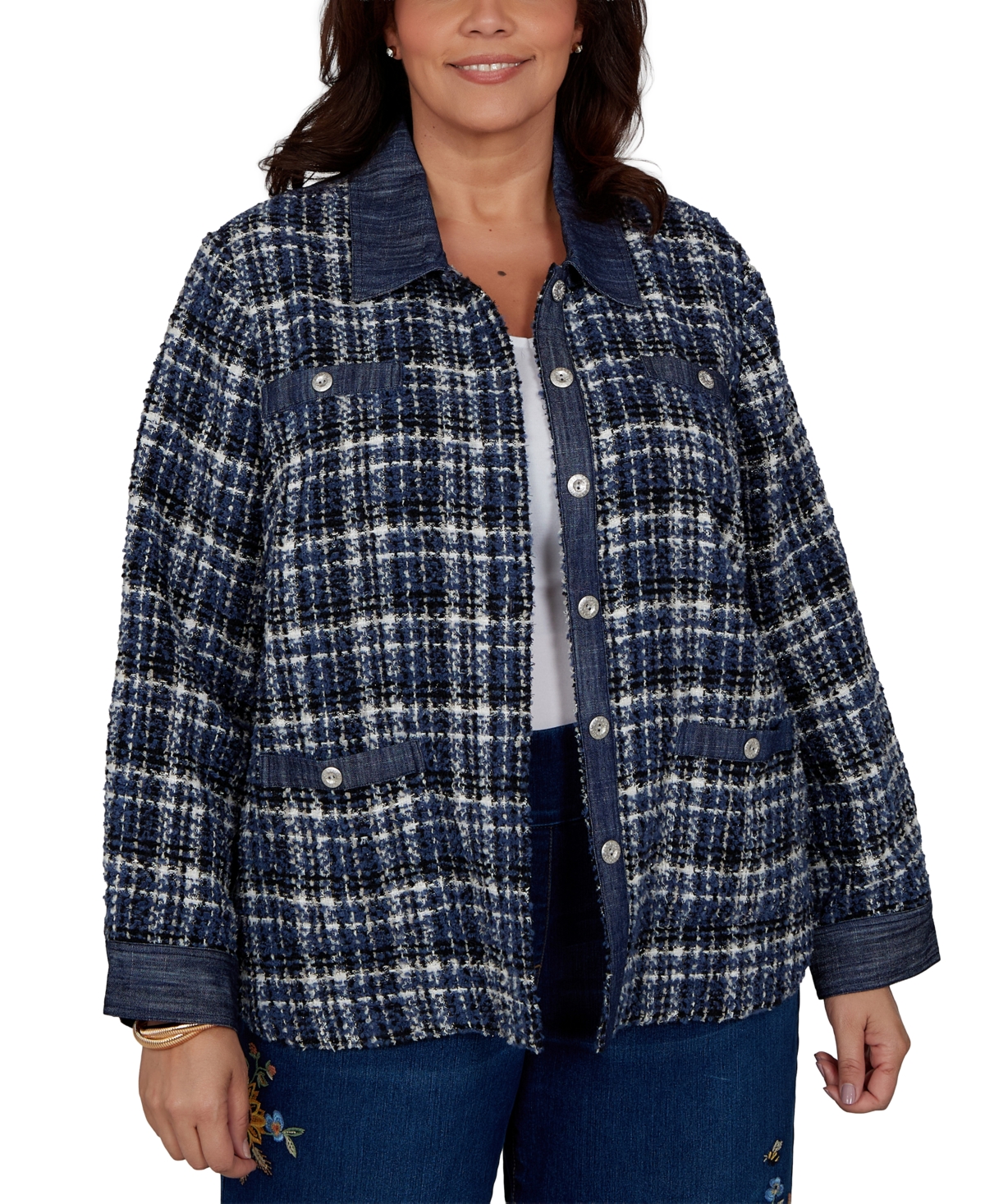 Alfred Dunner Plus Tweed Plaid Jacket