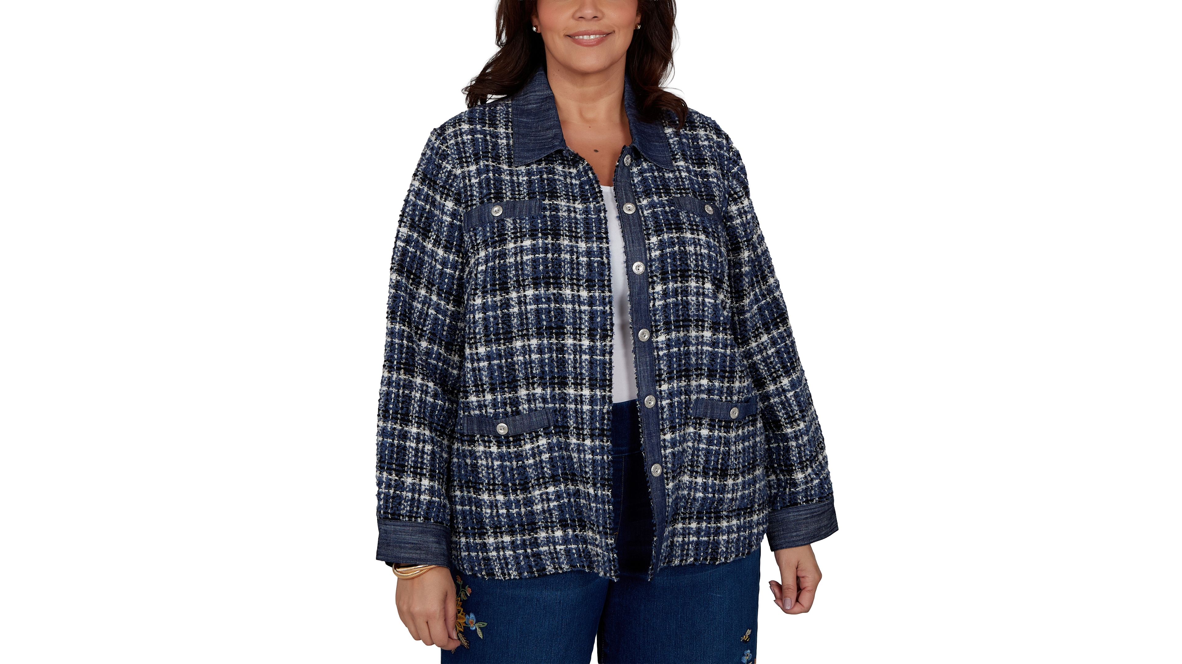 Alfred Dunner Plus Tweed Plaid Jacket