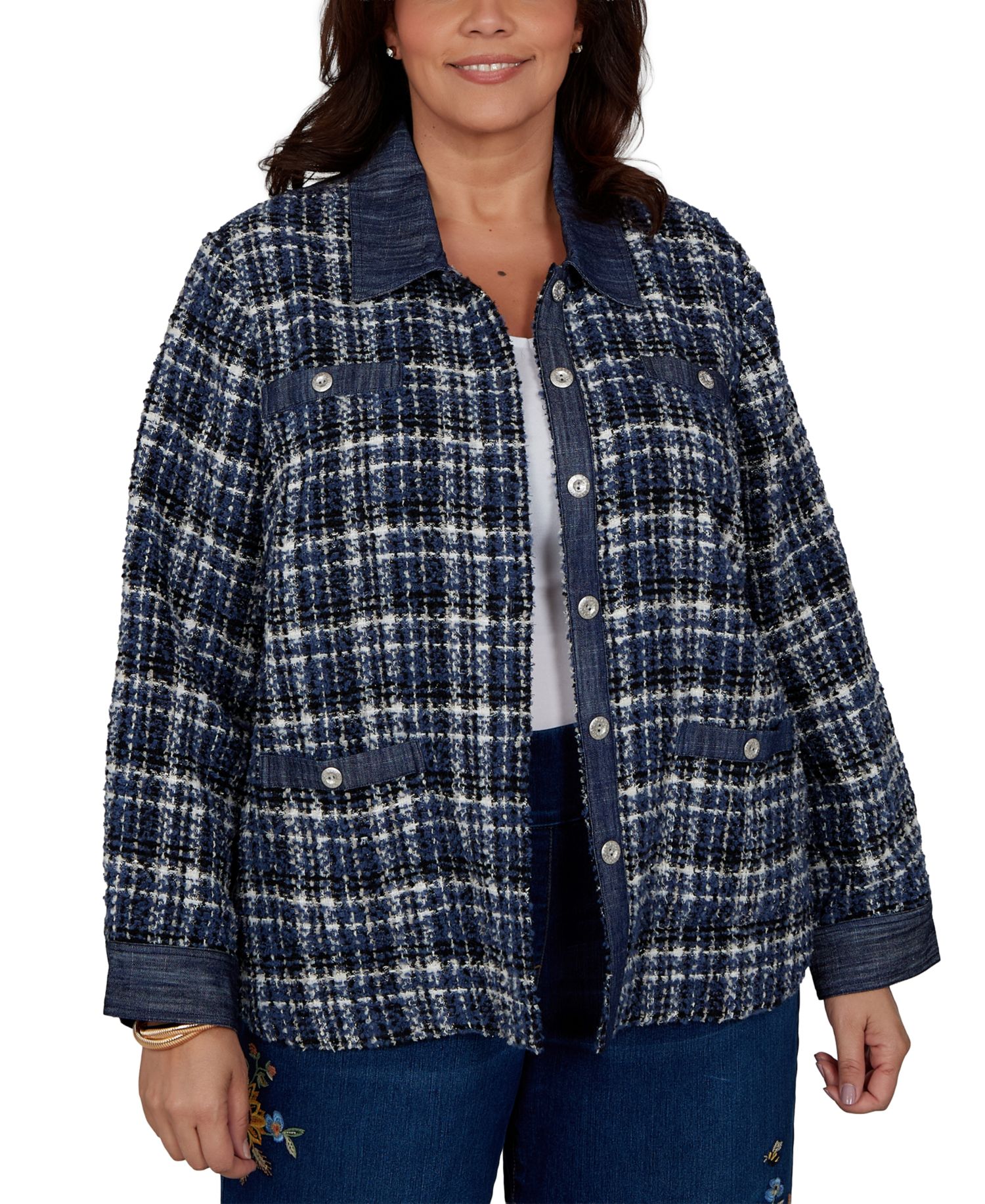 Plus Size Tweed Plaid Jacket
