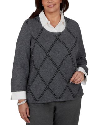 Plus Size Sequin 3/4-Length Sleeve Sweater