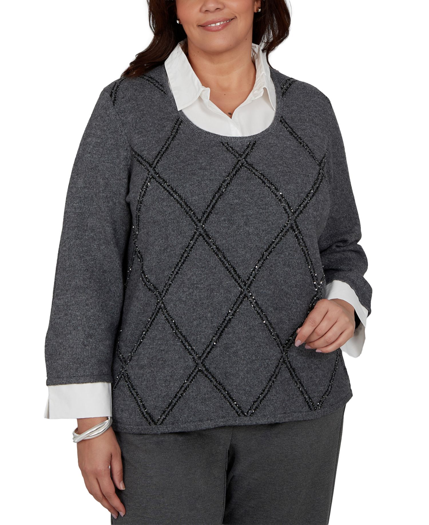 Plus Size Sequin 3/4-Length Sleeve Sweater