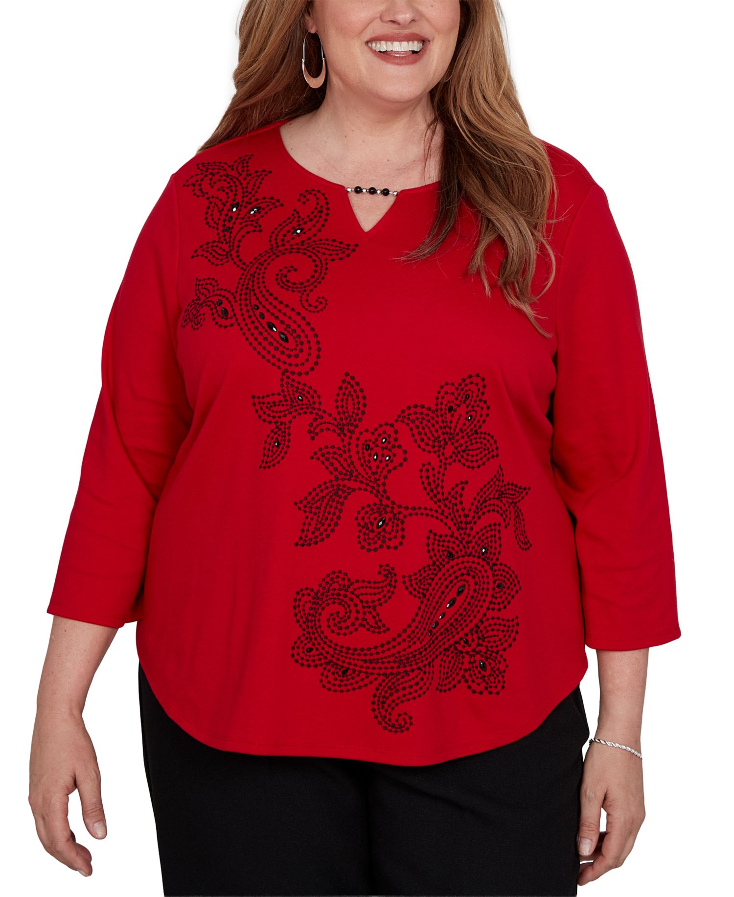 Plus Size Keyhole 3/4-Sleeve Top