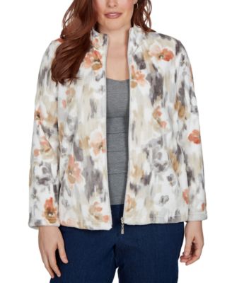 Petite Watercolor Floral Fleece Stand Collar Jacket