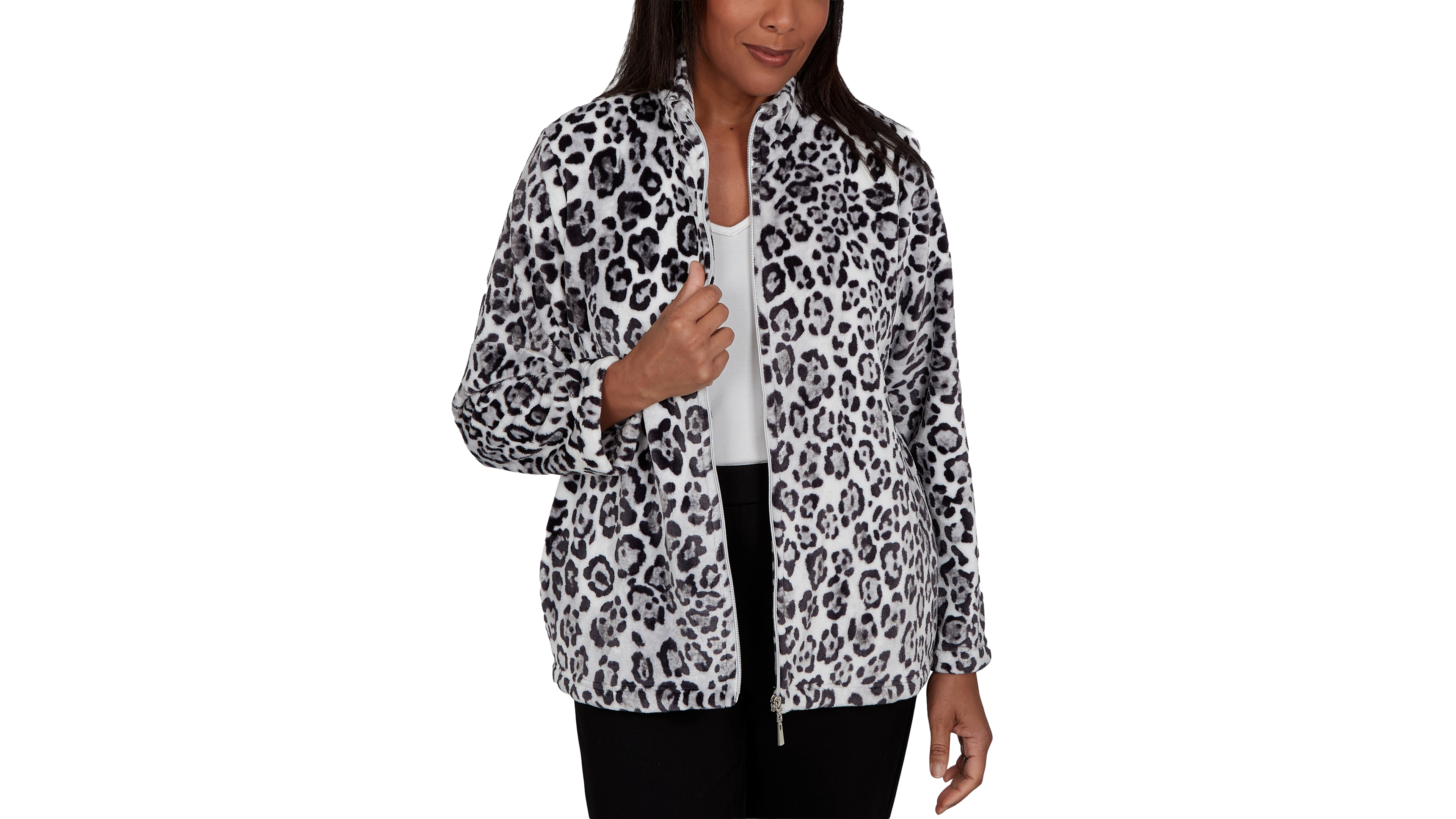 Alfred Dunner Women's Classic Cozy Animal Print Knit Jacket