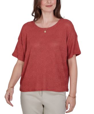 Petite Crochet Diamond Textured Knit Top