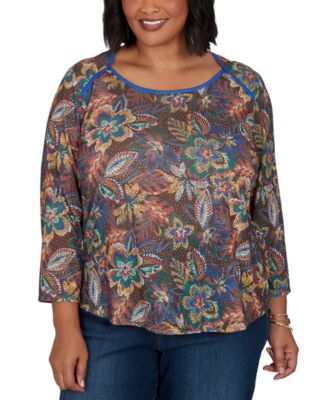 Plus Size Textured Floral Print Knit Top