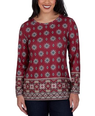 Petite Medallion Long-Sleeve Knit Top