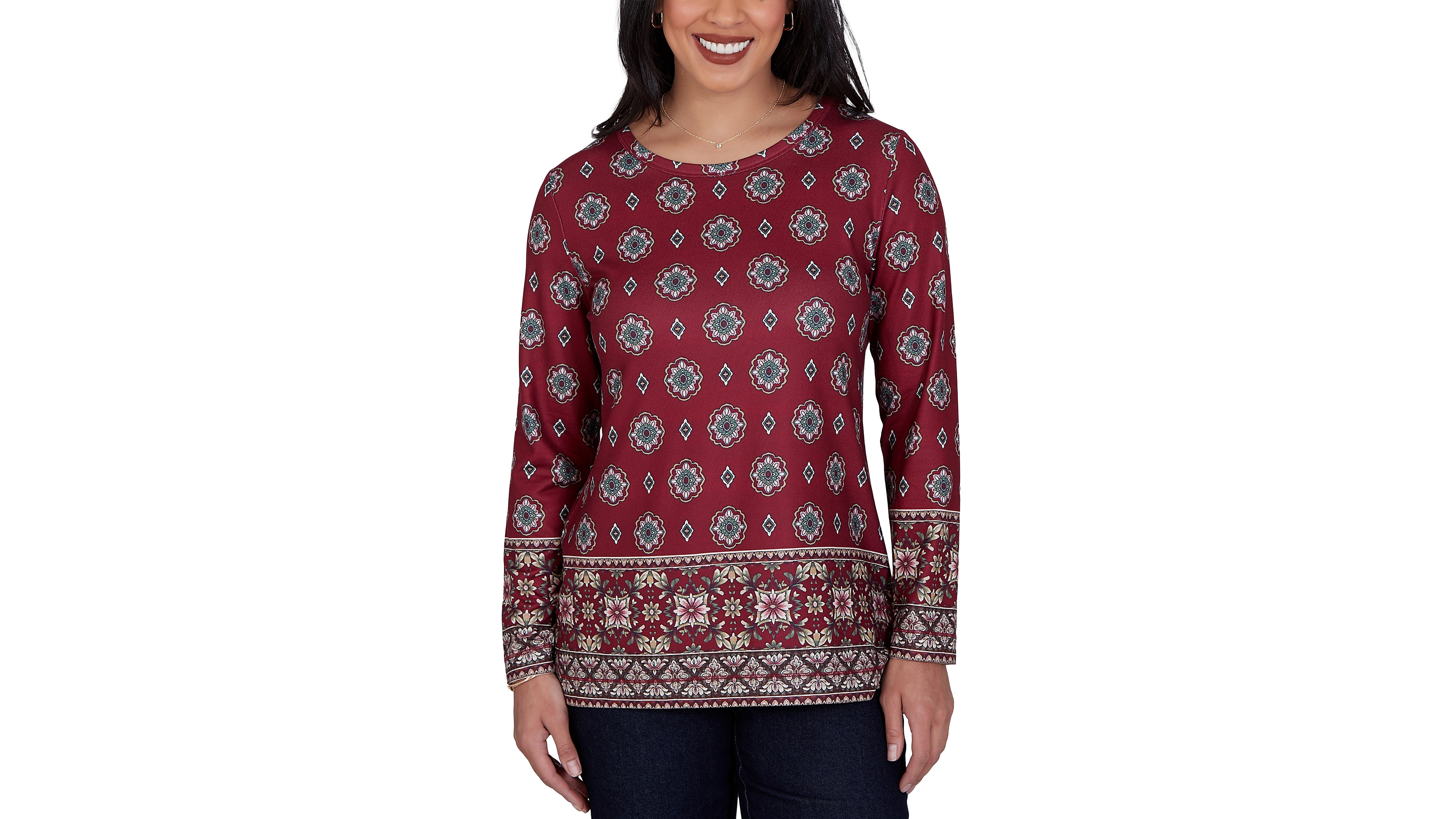 Ruby Rd. Petite Medallion Long-Sleeve Knit Top