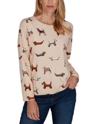 Women's Petite Dog-Print Long-Sleeve Pullover