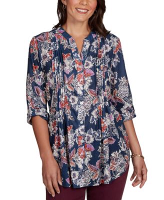 Petite Kensington Henley 3/4-Sleeve Floral Blouse
