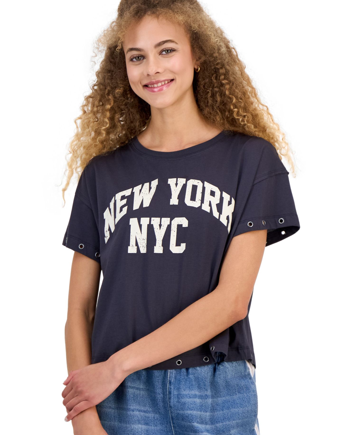 Juniors' NYC Grommet T-Shirt