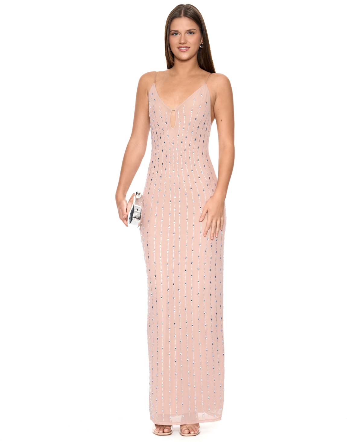 Rachel Rachel Roy Women's Narella Rhinestone Mesh Maxi V-Neck Dress - Buff Nude
