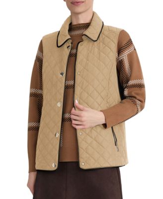 Women's Quilted Faux Leather Piping Vest