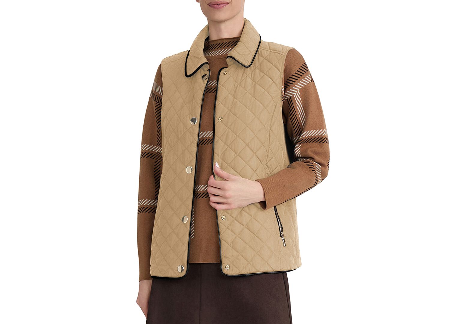 Women's Quilted Faux Leather Piping Vest