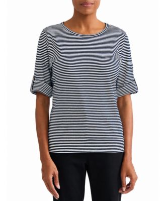 Women's Striped Elbow-Length Roll-Cuff T-Shirt