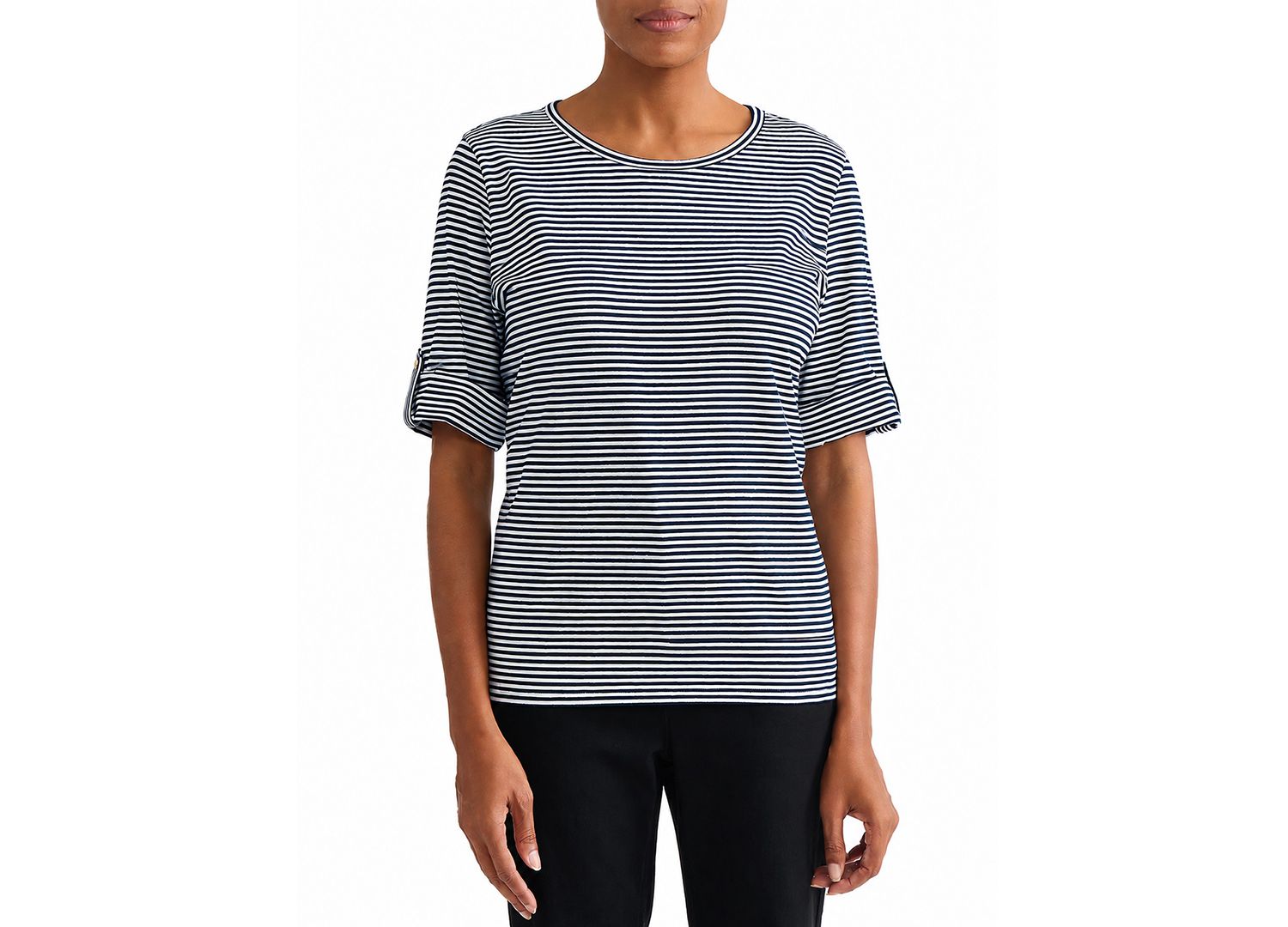 Women's Striped Elbow-Length Roll-Cuff T-Shirt