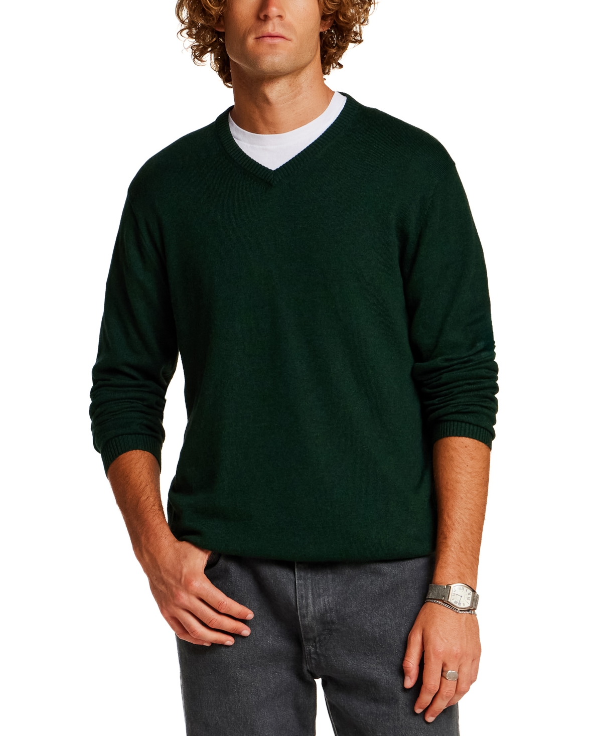 Weatherproof Vintage Men's Cotton Cashmere Holiday V-Neck Sweater - Ponderosa Pine