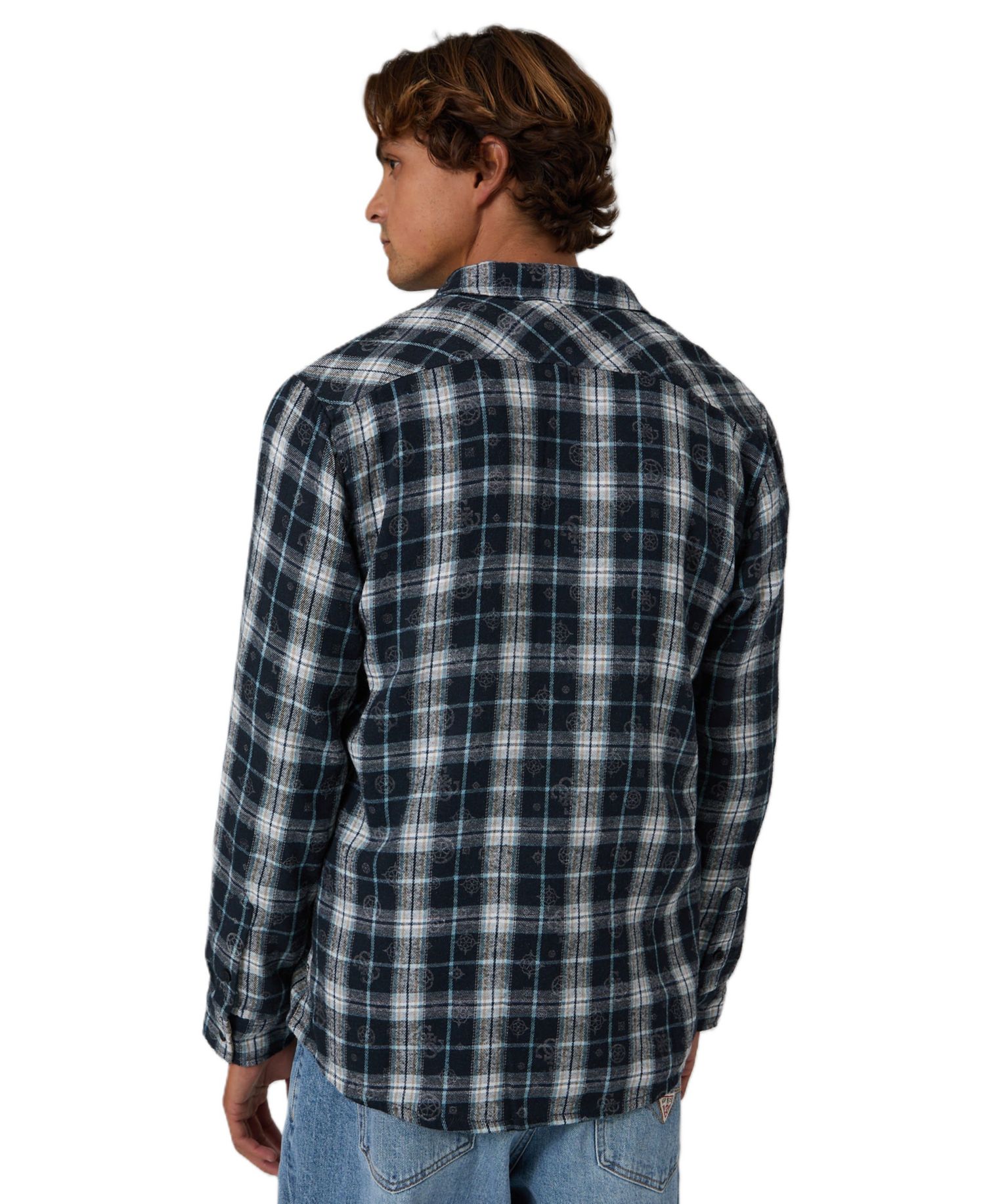 Men's Ocean Coast Plaid Long-Sleeve Logo-Print Button-Down Shirt