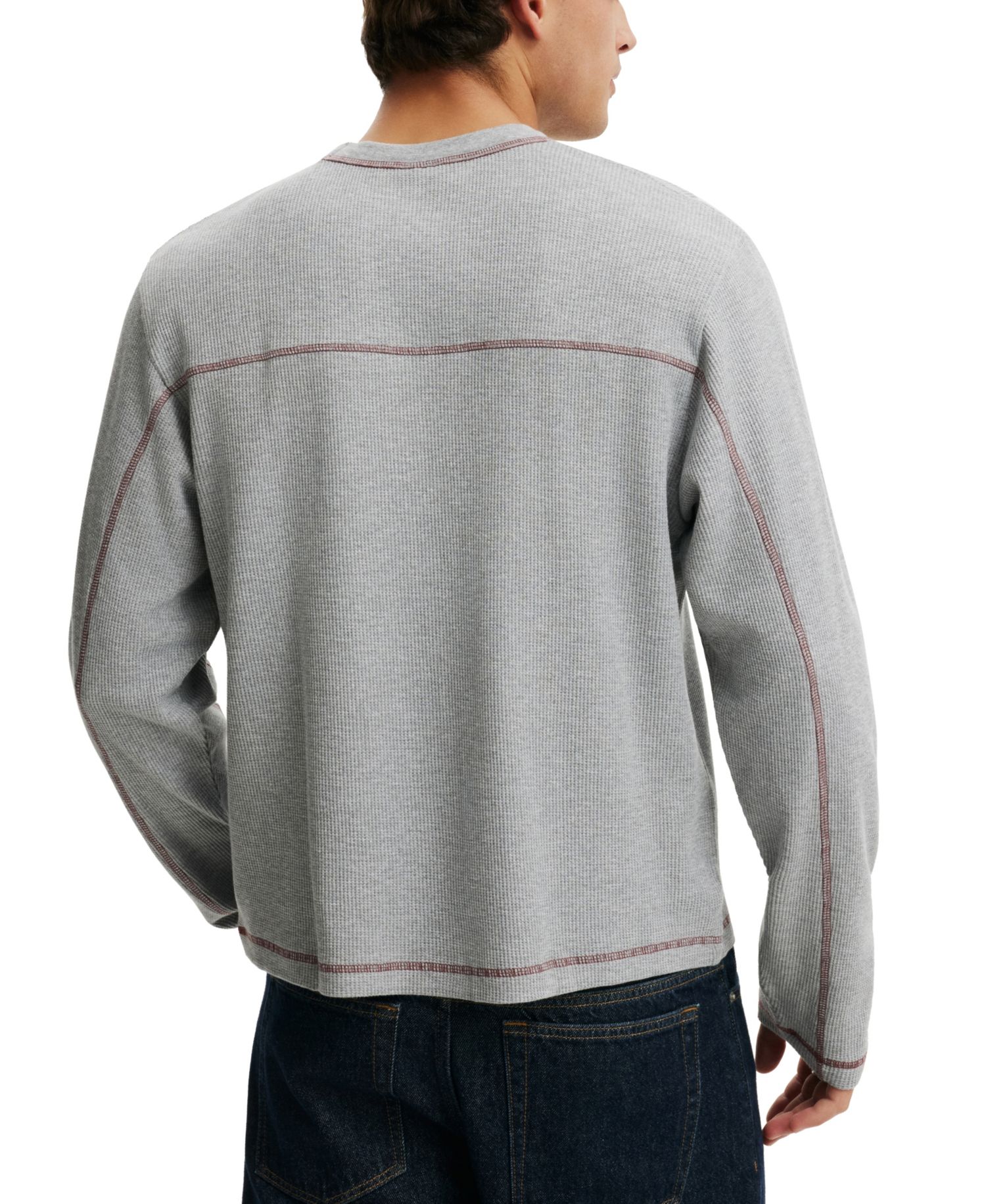 Men's Cropped Fit Textured Long-Sleeve Waffle-Knit T-Shirt