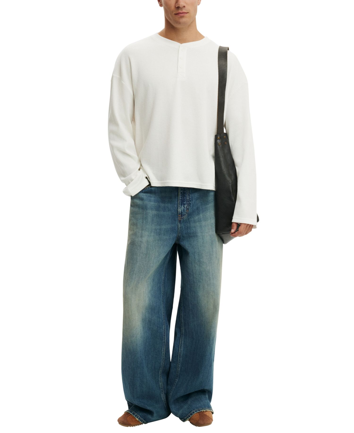 Men's Long-Sleeve Waffle-Knit Henley