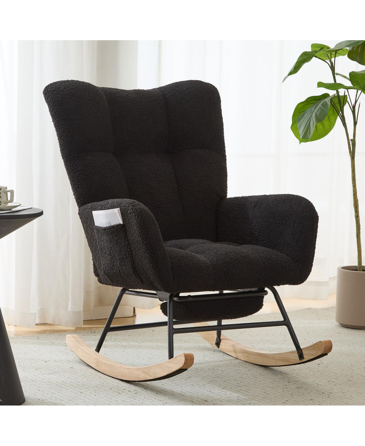 Streamdale Furniture Teddy Wingback Glider Rocker and Ottoman Set with Storage Pocket