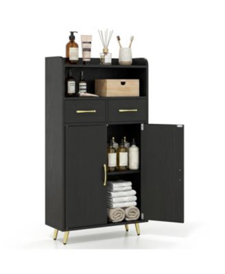 Bathroom Storage Cabinet with 2 Drawers and 2 Doors, Adjustable Shelf and Metal Legs