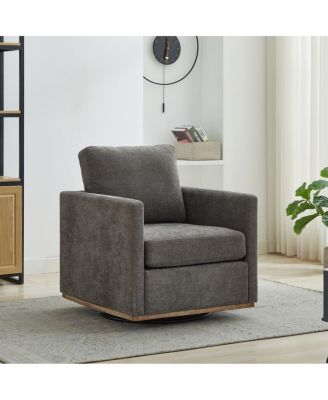 30.7" Swivel Upholstered Accent Chair with Wooden Base