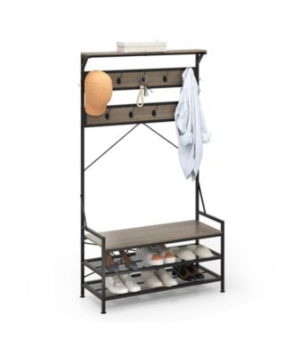 Coat Rack 4 in 1 Hall Tree with 11 Hanging Hooks Shoe Bench