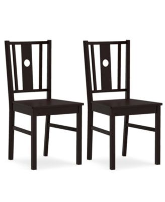 Set of 2 Solid Rubber Wood Kitchen Chairs with Slatted Curved Backrest