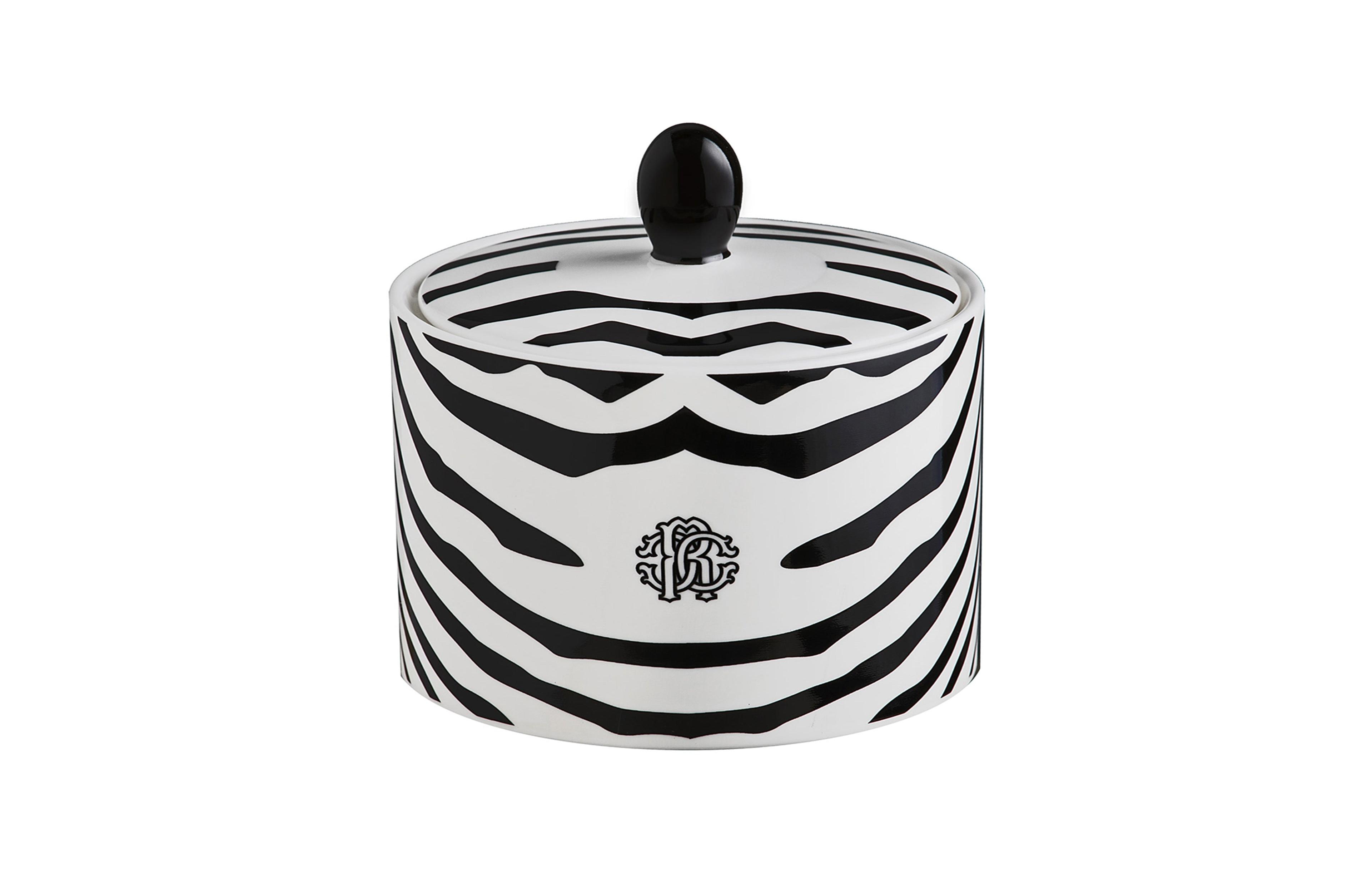 Roberto Cavalli Sugar Pot Zebrage diam. 2.5", H 3.3"