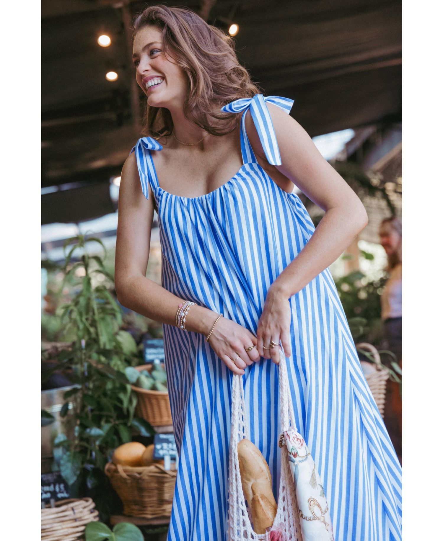 Women's Amber Maxi Square-Neckline Striped Dress