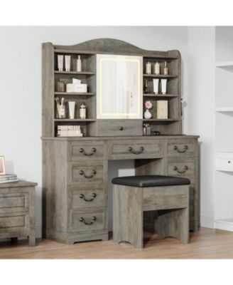 Vintage Double-Sided Vanity Desk with Mirror and Drawers - Retro Makeup Table with Storage for Bedroom and Dressing Room