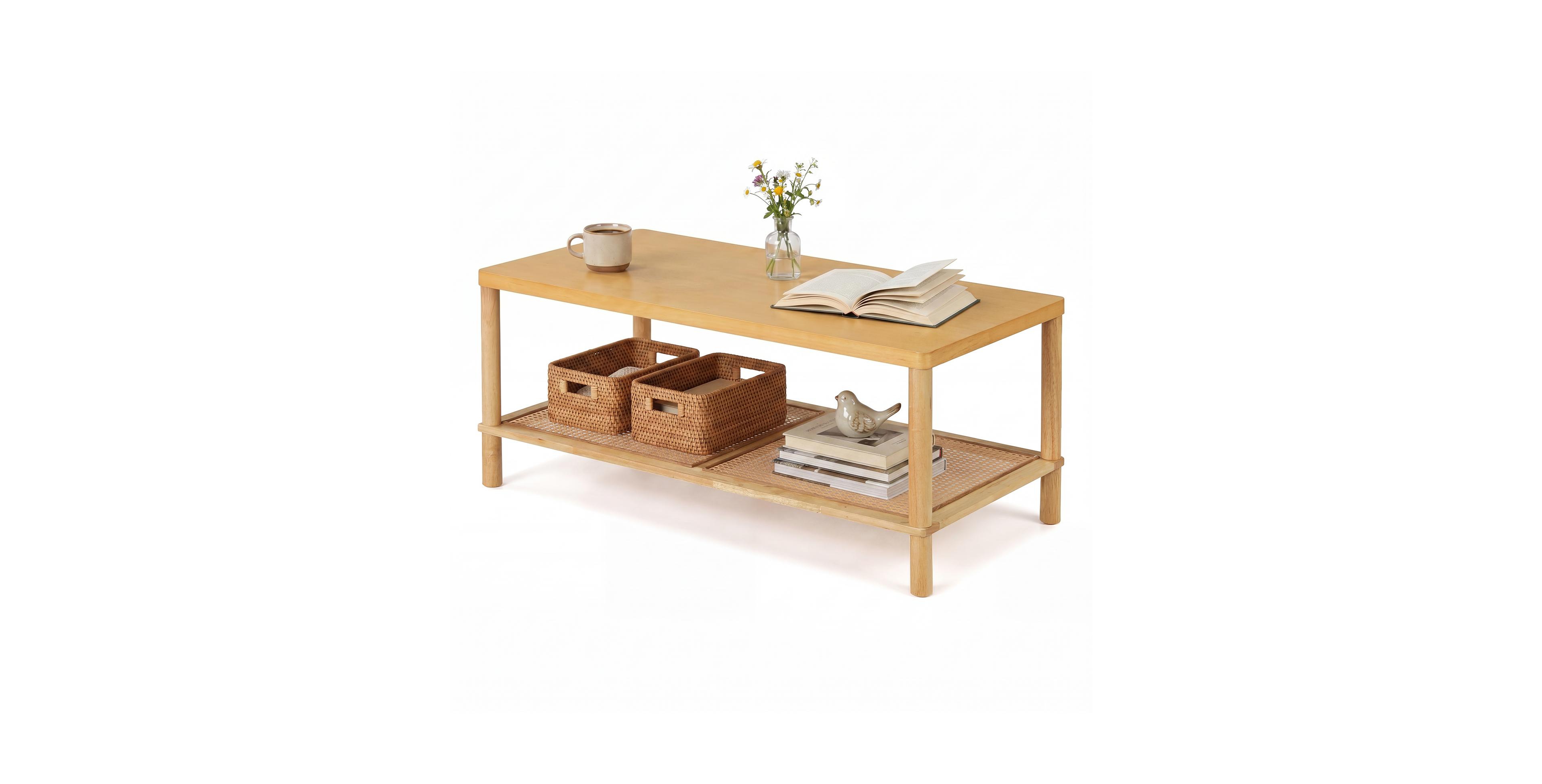 Costway 35.5 Inch Outdoor Coffee Table with Slatted Top Teak Oil Finish for Deck Garden