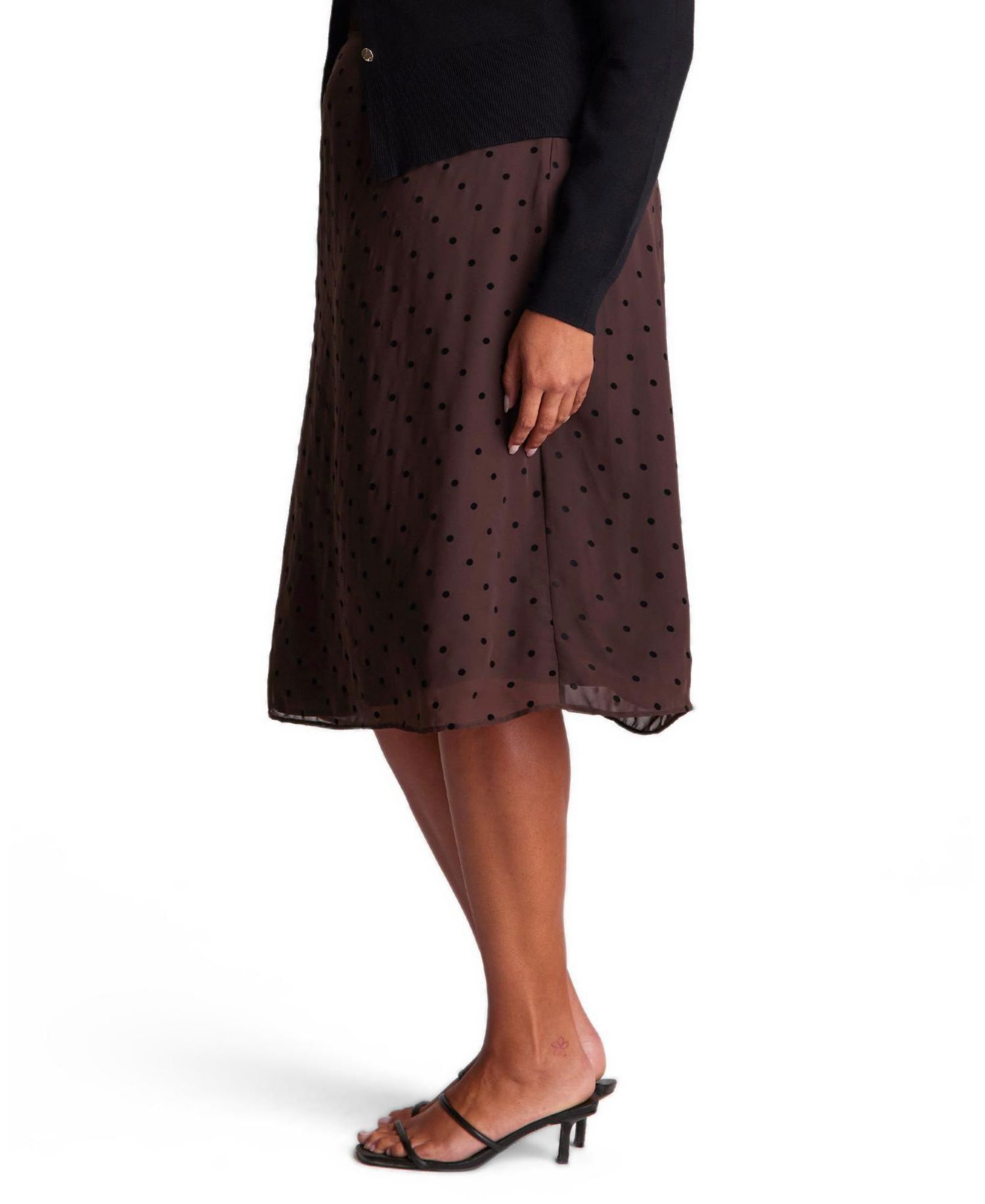 Plus Size Sable Polka-Dot A-Line Midi Skirt