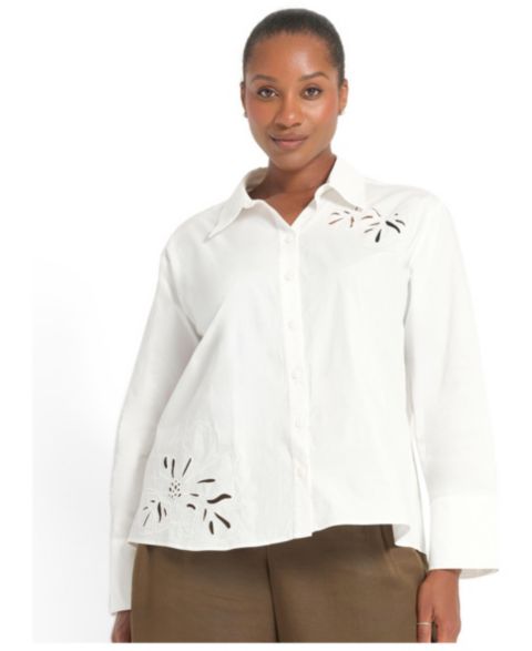 Женская рубашка ESTELLE Plus Size Kalani Relaxed-Fit Embroidered Cotton, цвет: Dove