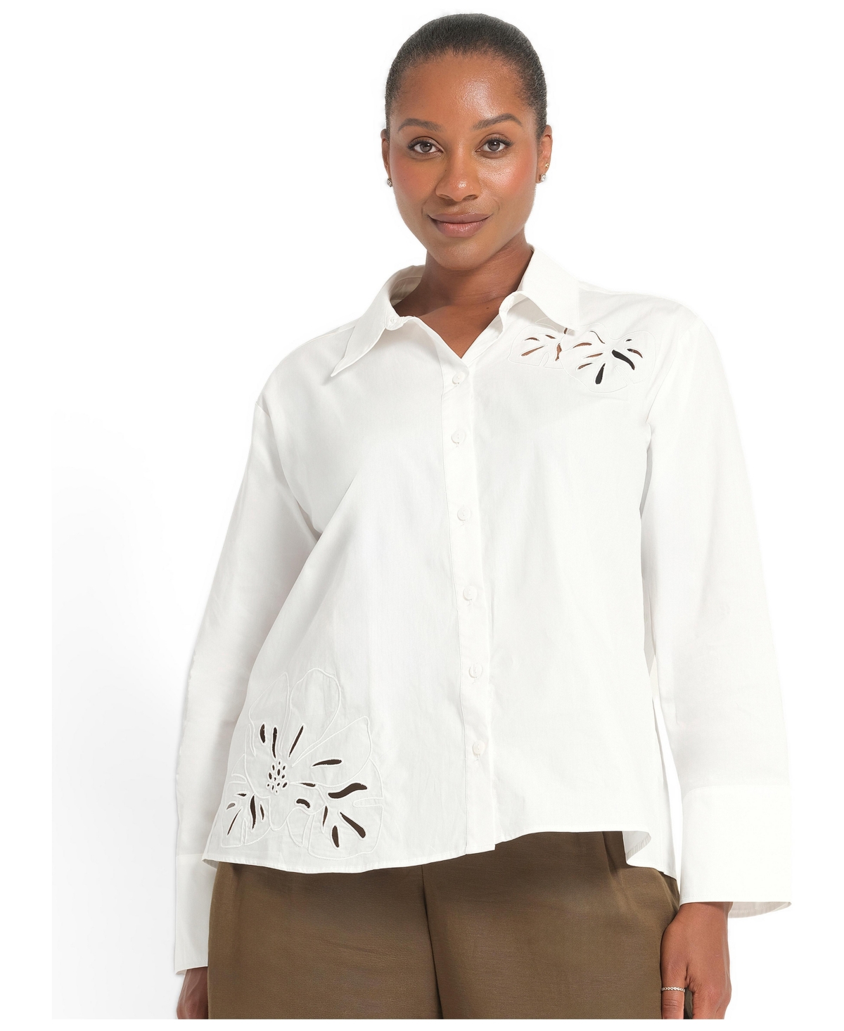 Estelle Plus Size Kalani Relaxed-Fit Embroidered Cotton Shirt - Dove