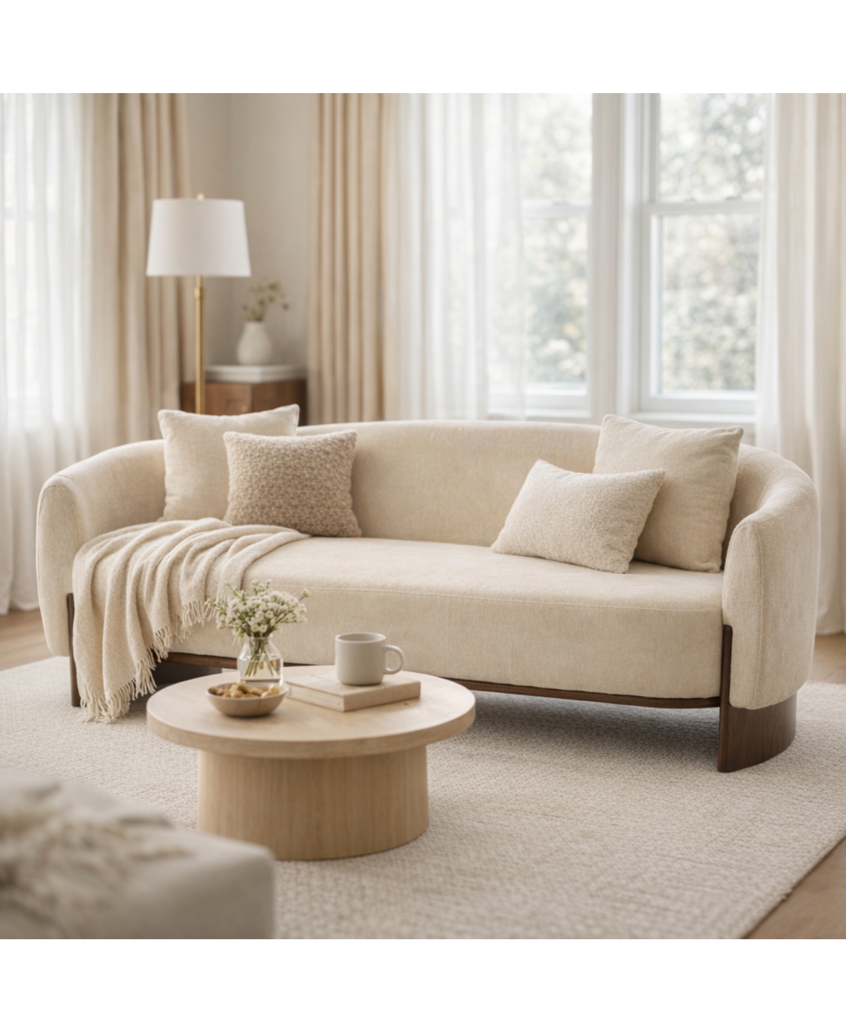 Streamdale Furniture 81 in. Curved Boucle Sofa with Wooden Base