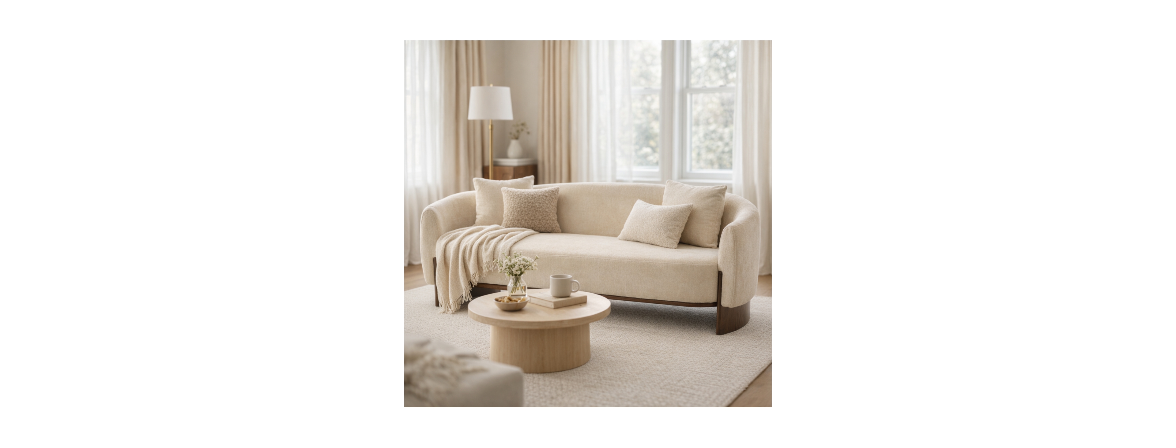 Streamdale Furniture 81 in. Curved Boucle Sofa with Wooden Base