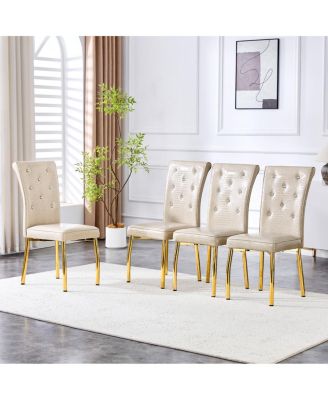 4-Piece Vintage Crocodile Leather Crystal-Clasp Dining Chairs