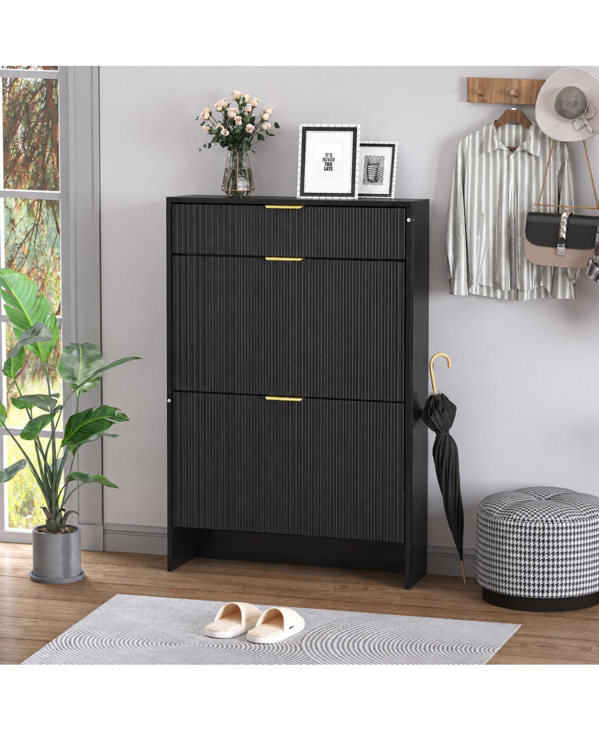 Streamdale Furniture Narrow Fluted Shoe Cabinet with Handles