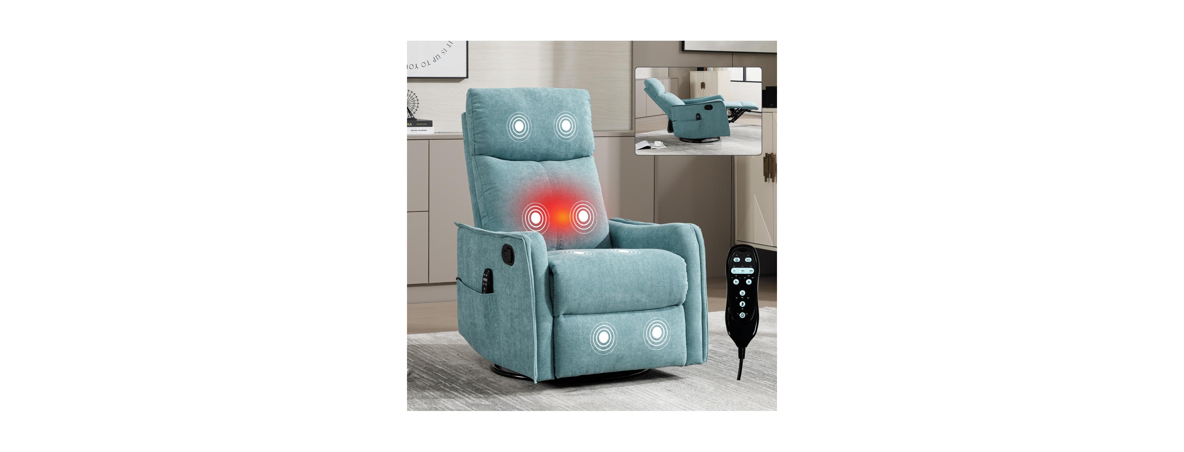 Streamdale Furniture Fabric Heat Massage Swivel Rocker Recliner