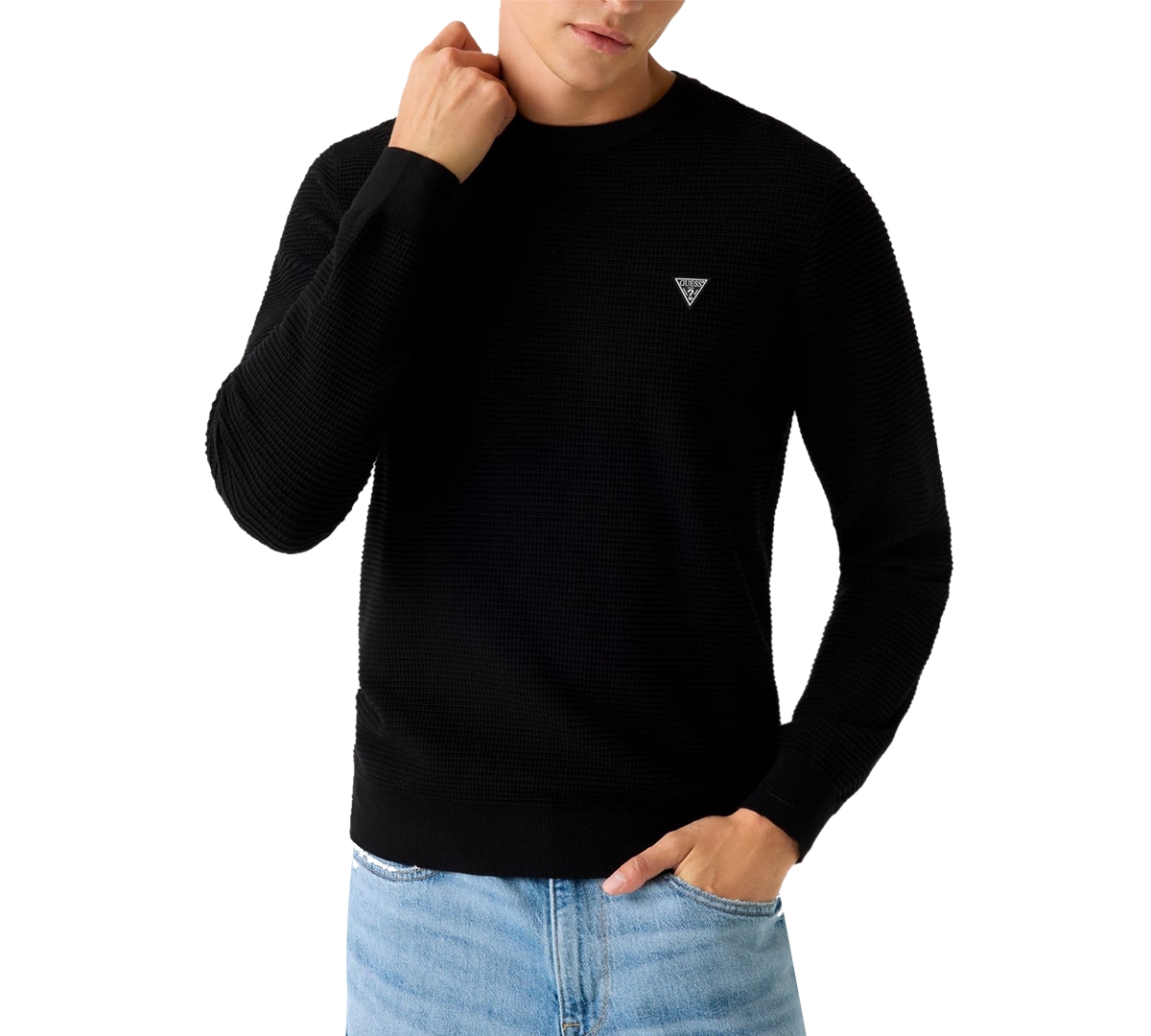 Guess Men's Waffle Stitch Long-Sleeve Regular-Fit Sweater