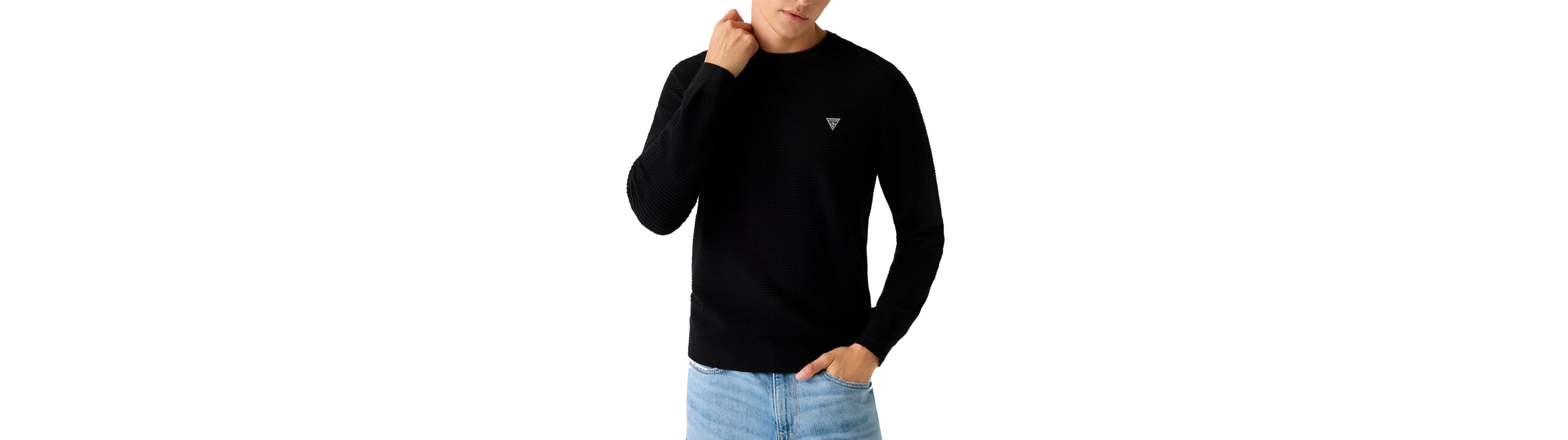 Guess Men's Waffle Stitch Long-Sleeve Regular-Fit Sweater