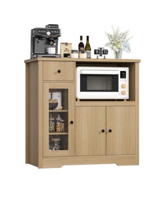 Kitchen Microwave Cabinet with Adjustable Shelves Drawers Single and Double Doors Wooden Sideboard Buffet for Dining or Living Room