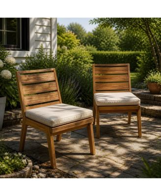 Acacia Wood Outdoor Dining Chairs Set of 2 with Cushions