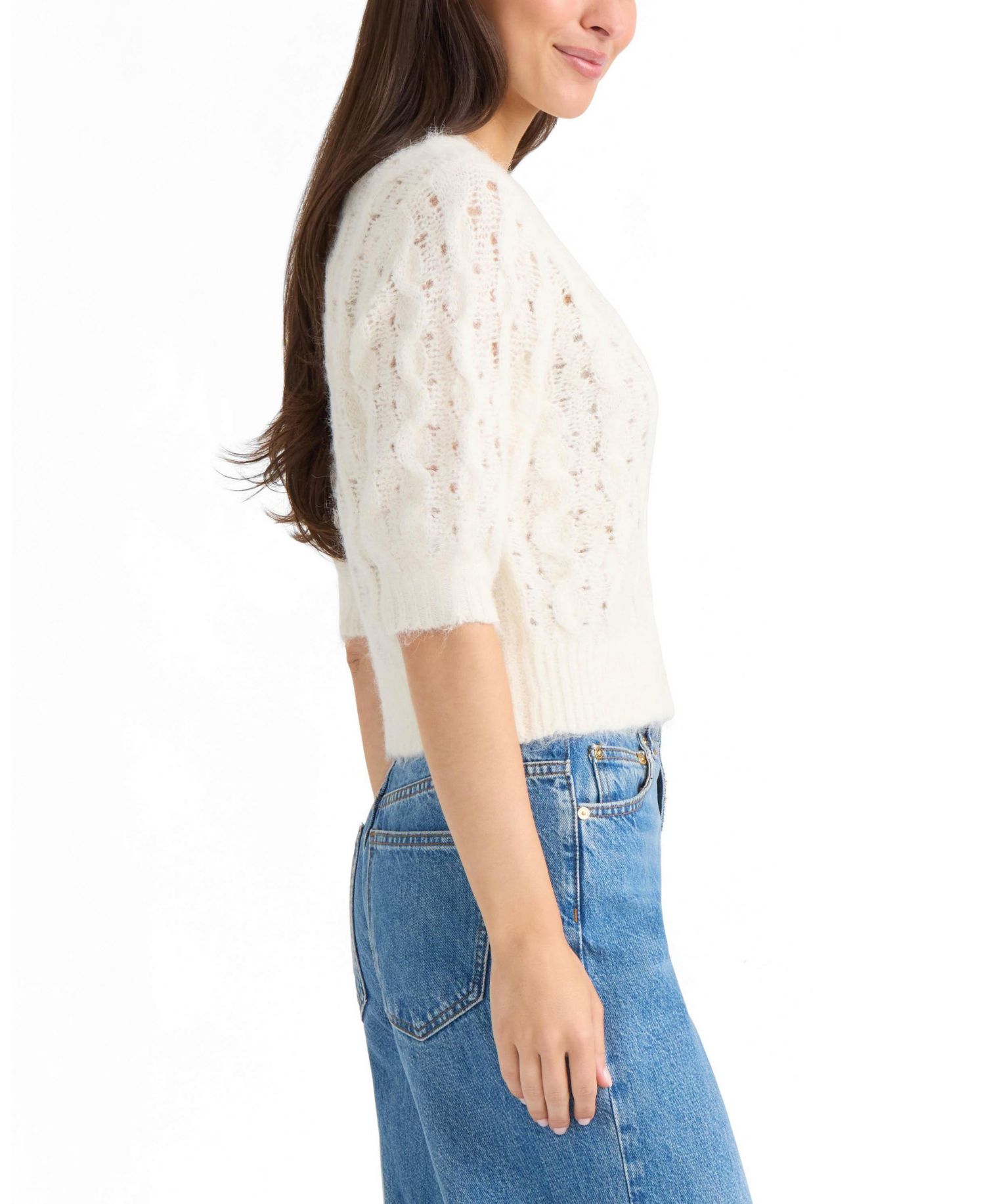 Women's Cable-Knit Pointelle Scalloped Cardigan